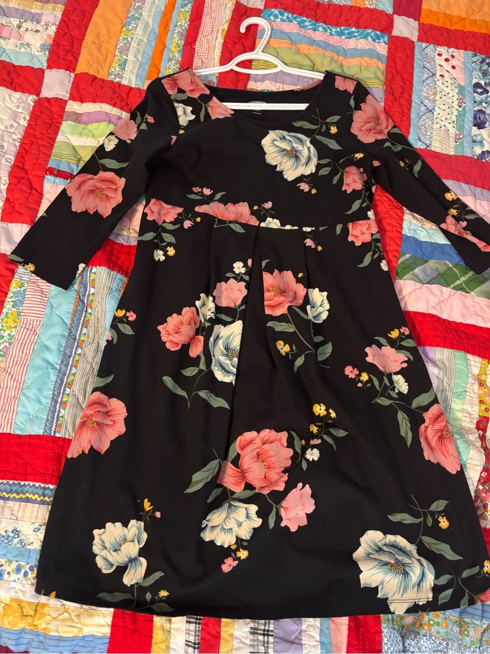 Old Navy Black Maternity dress with Pink and Cream Floral Accent